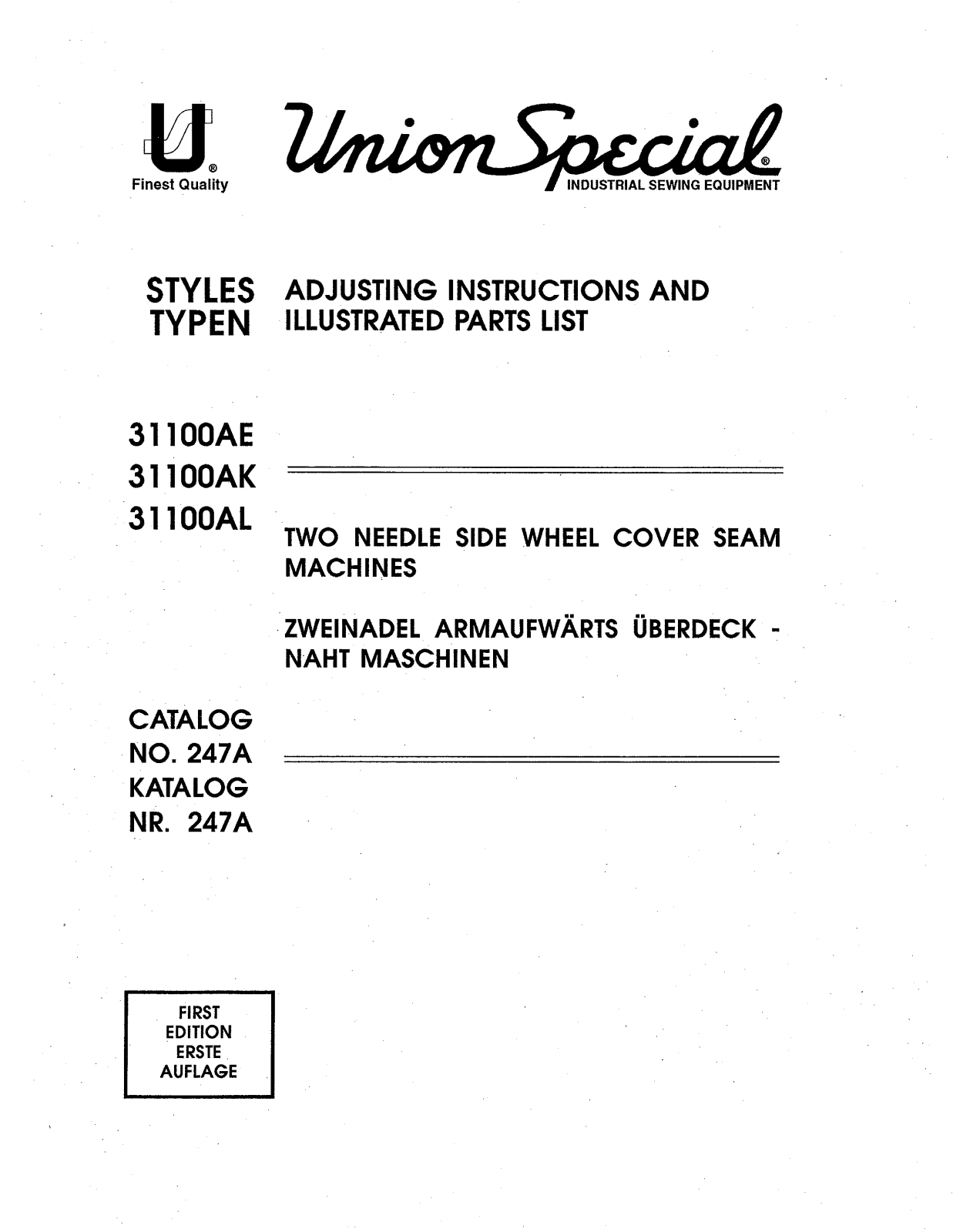 Union Special 31100AE, 31100AK, 31100AL Parts List