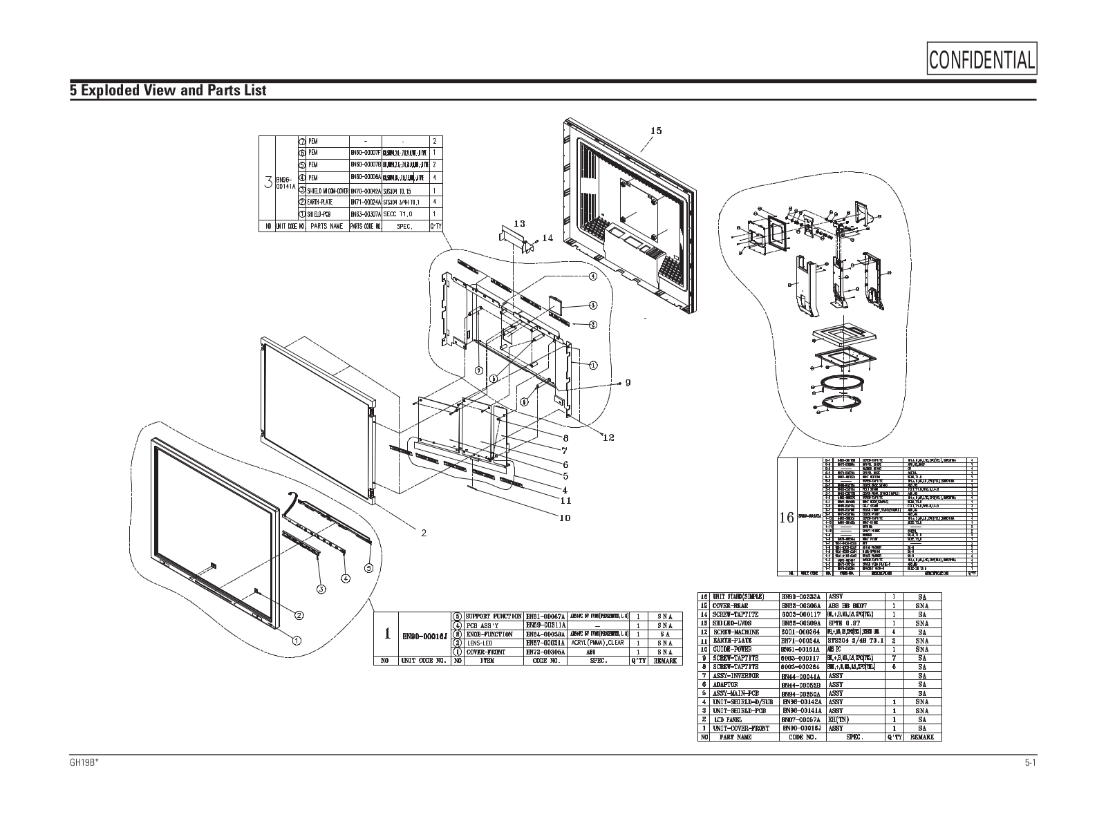 Samsung GH19BS Expoioded View and Parts List