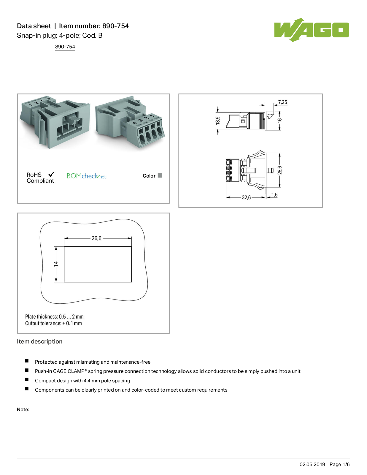 Wago 890-754 Data Sheet