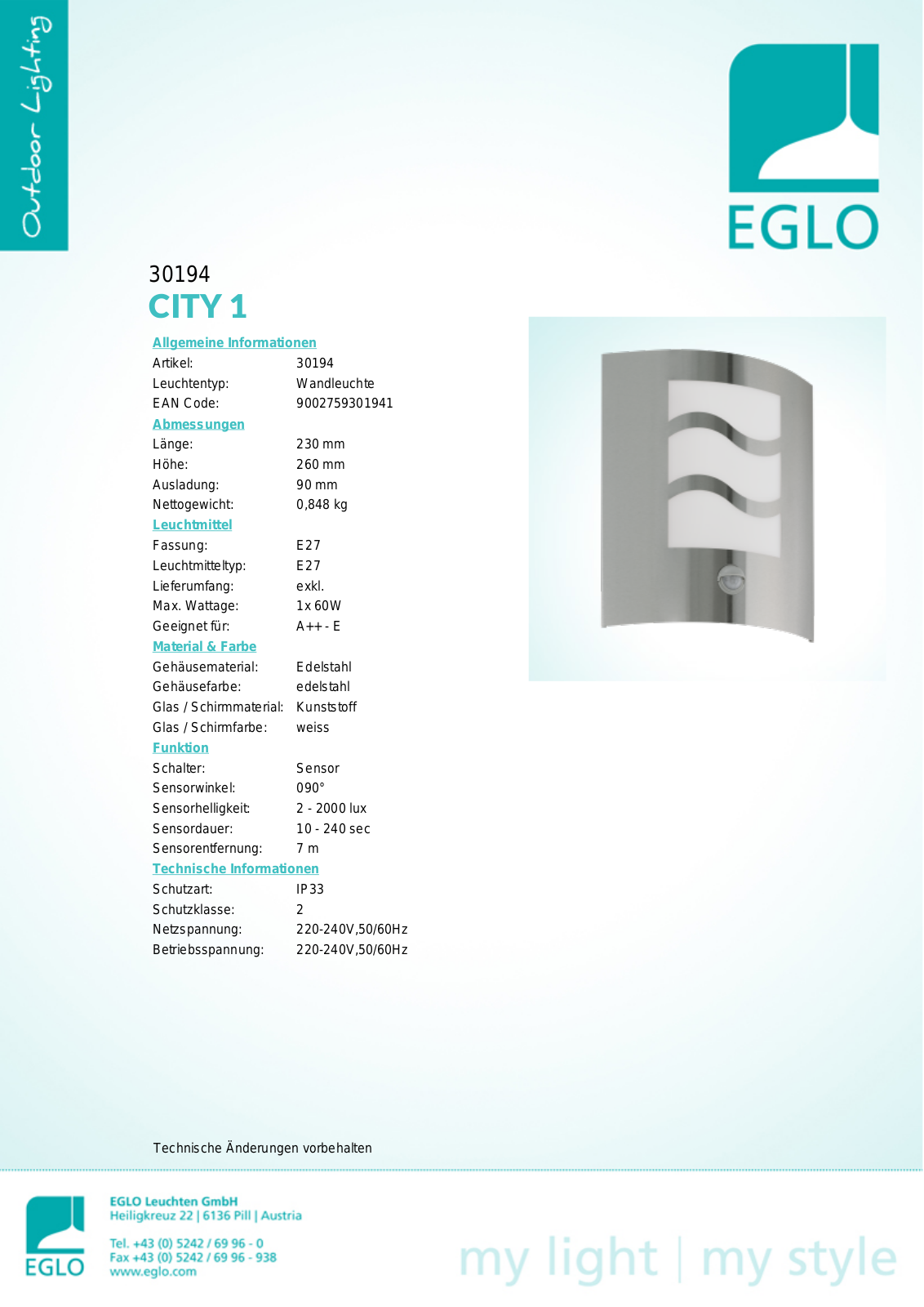 Eglo 30194 Service Manual