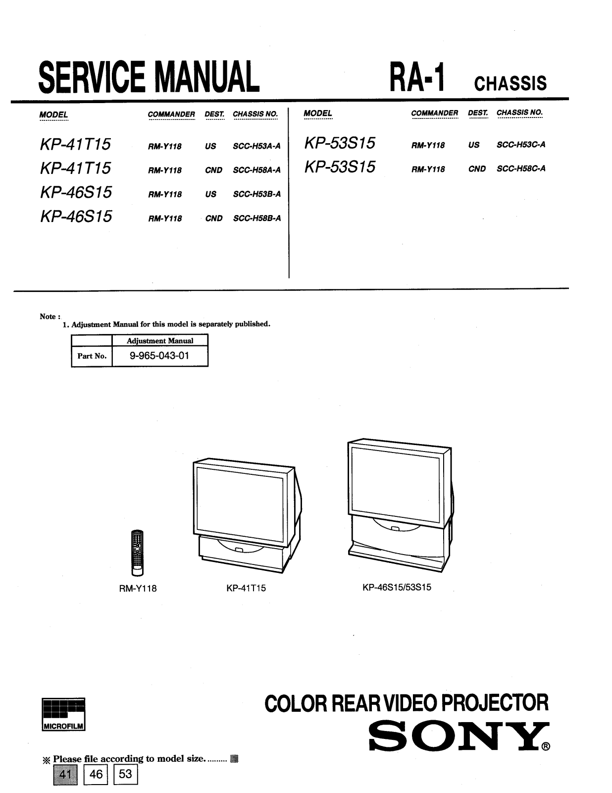 Sony KP-53S15, KP-46S15, KP-41T15 User Manual