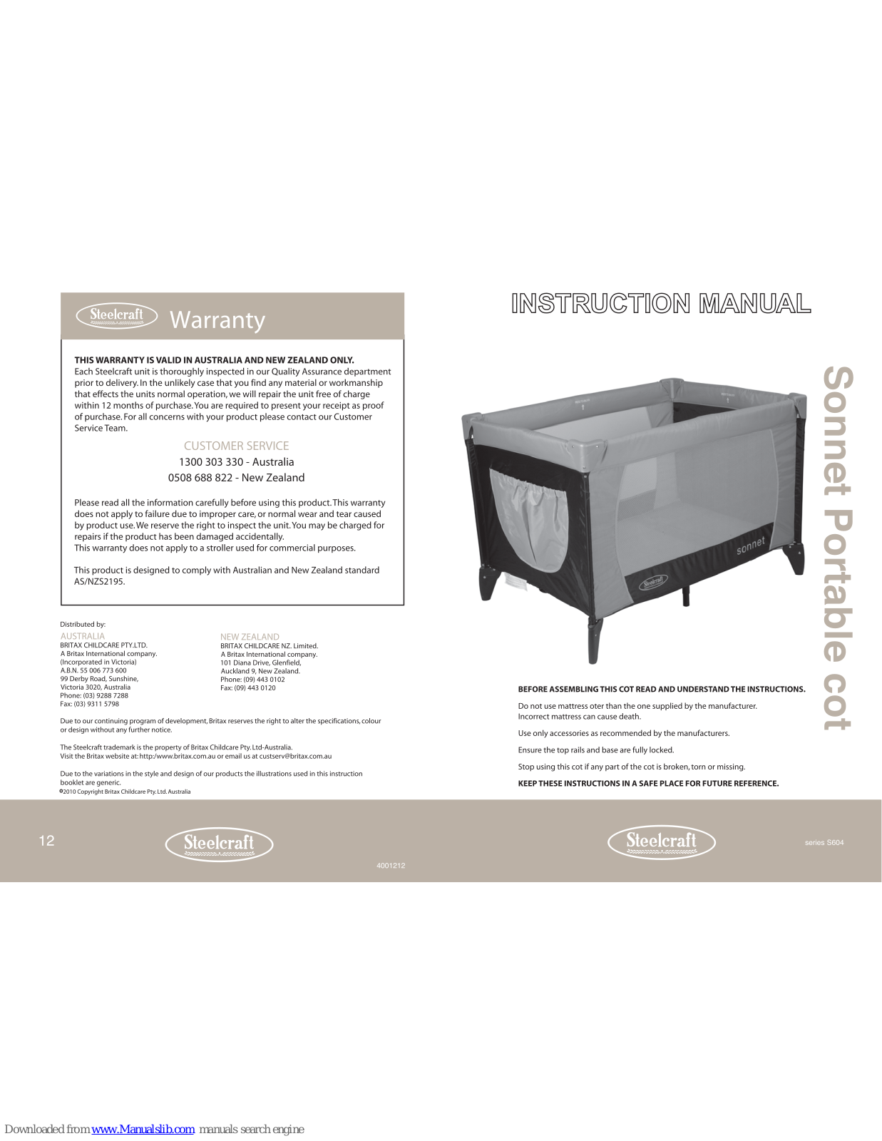 Britax Steelcraft SONNET, S604 Series User Manual