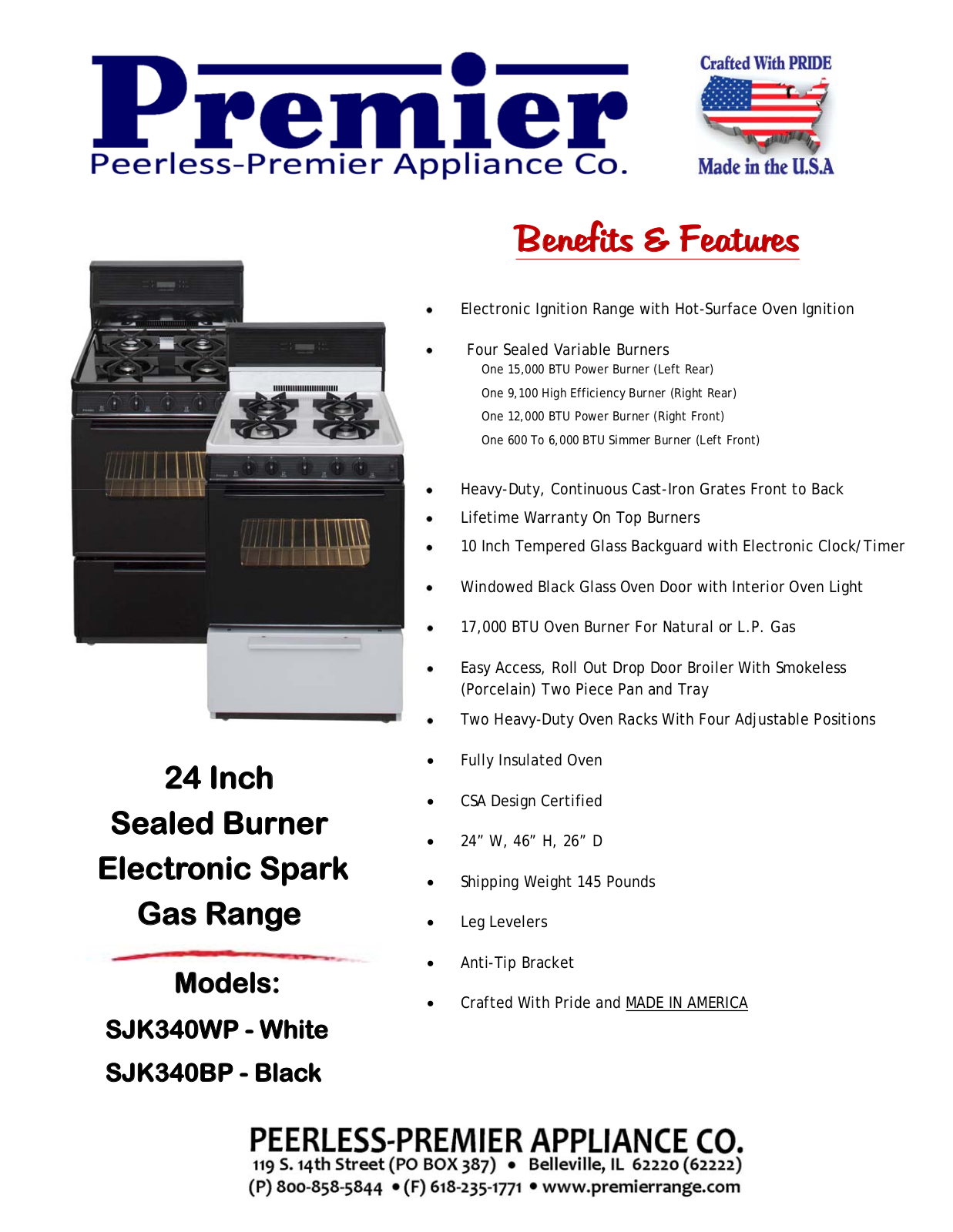 Premier SJK340WP Specsheet - ManualMachine.com
