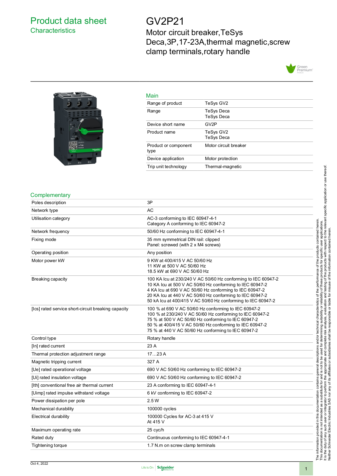 SCHNEIDER ELECTRIC GV2P21 Datasheet - ManualMachine.com