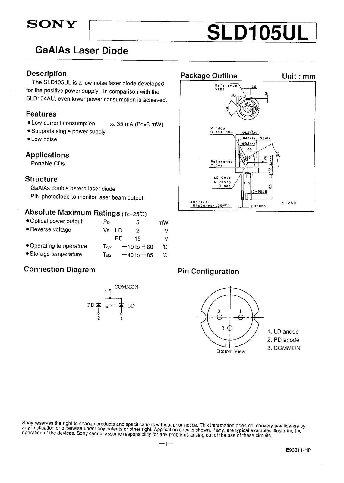 Sony SLD105UL Datasheet