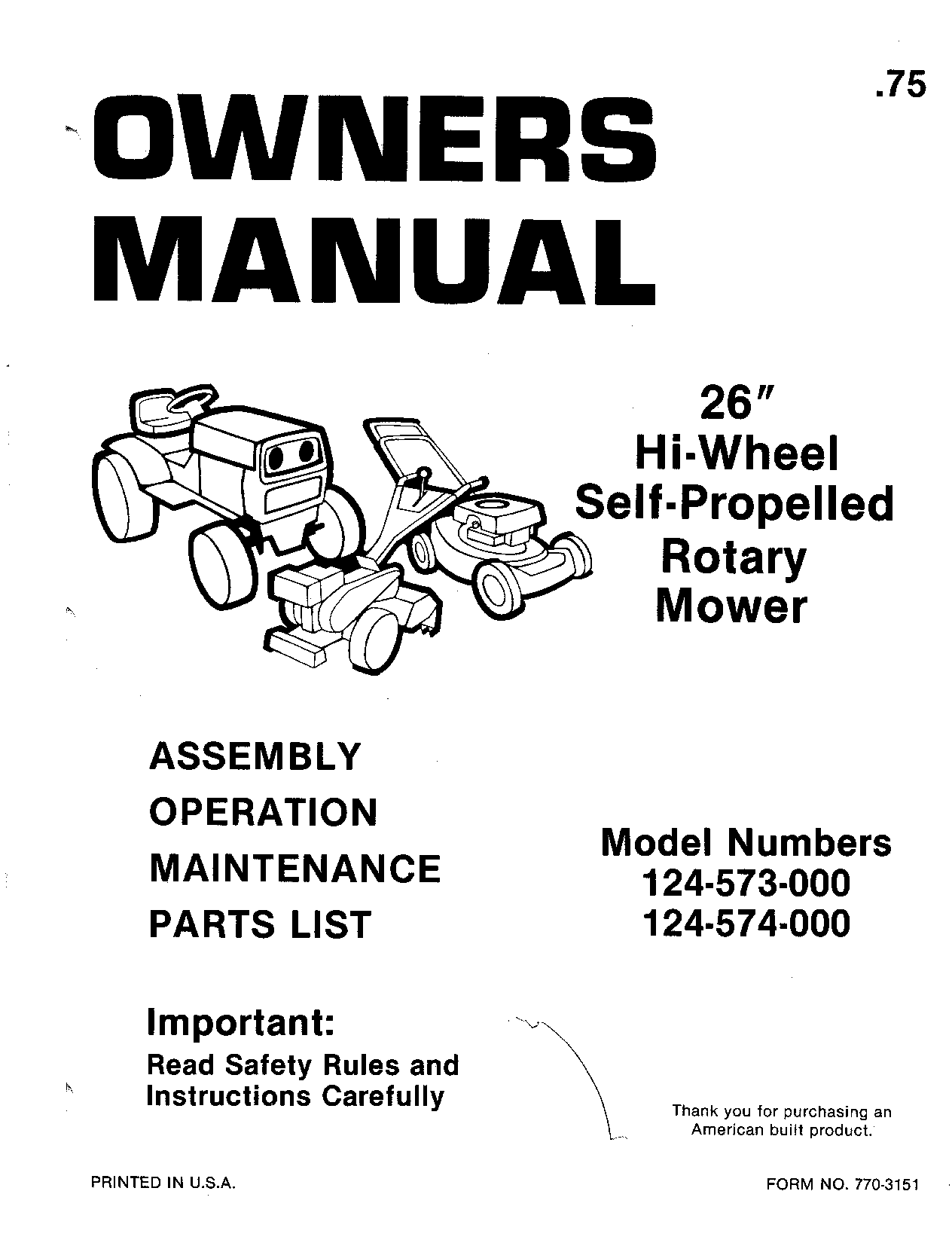 MTD 124-573-000, 124-574-000 User Manual