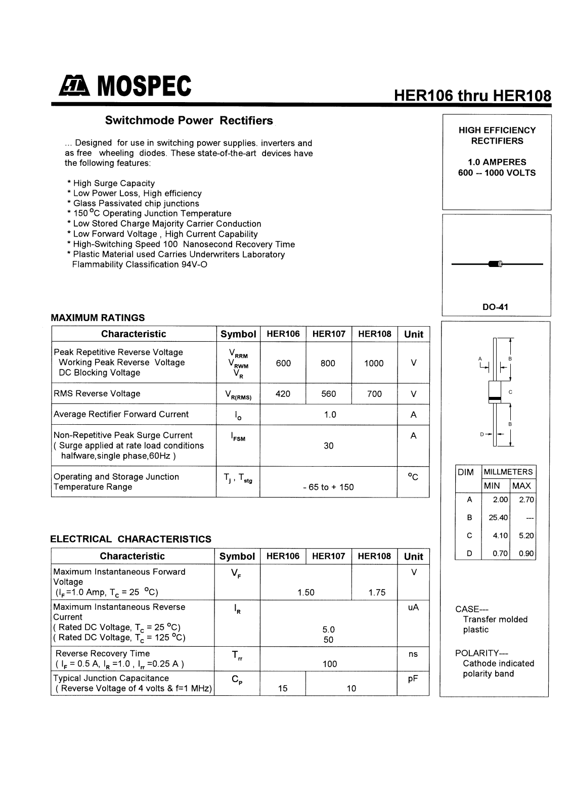 MOSPEC HER108, HER107 Datasheet