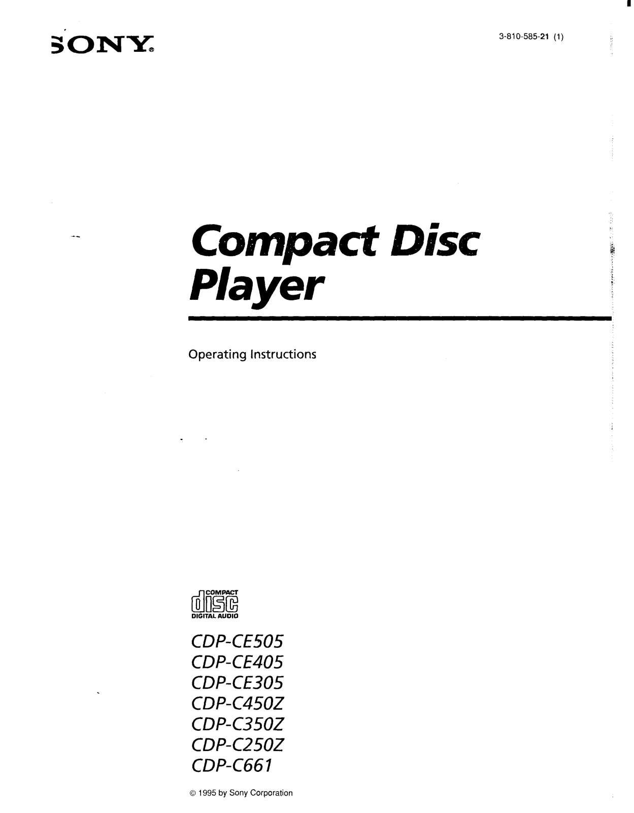 Sony CDP-CE450Z, CDP-CE350Z, CDP-CE250Z Owners Manual