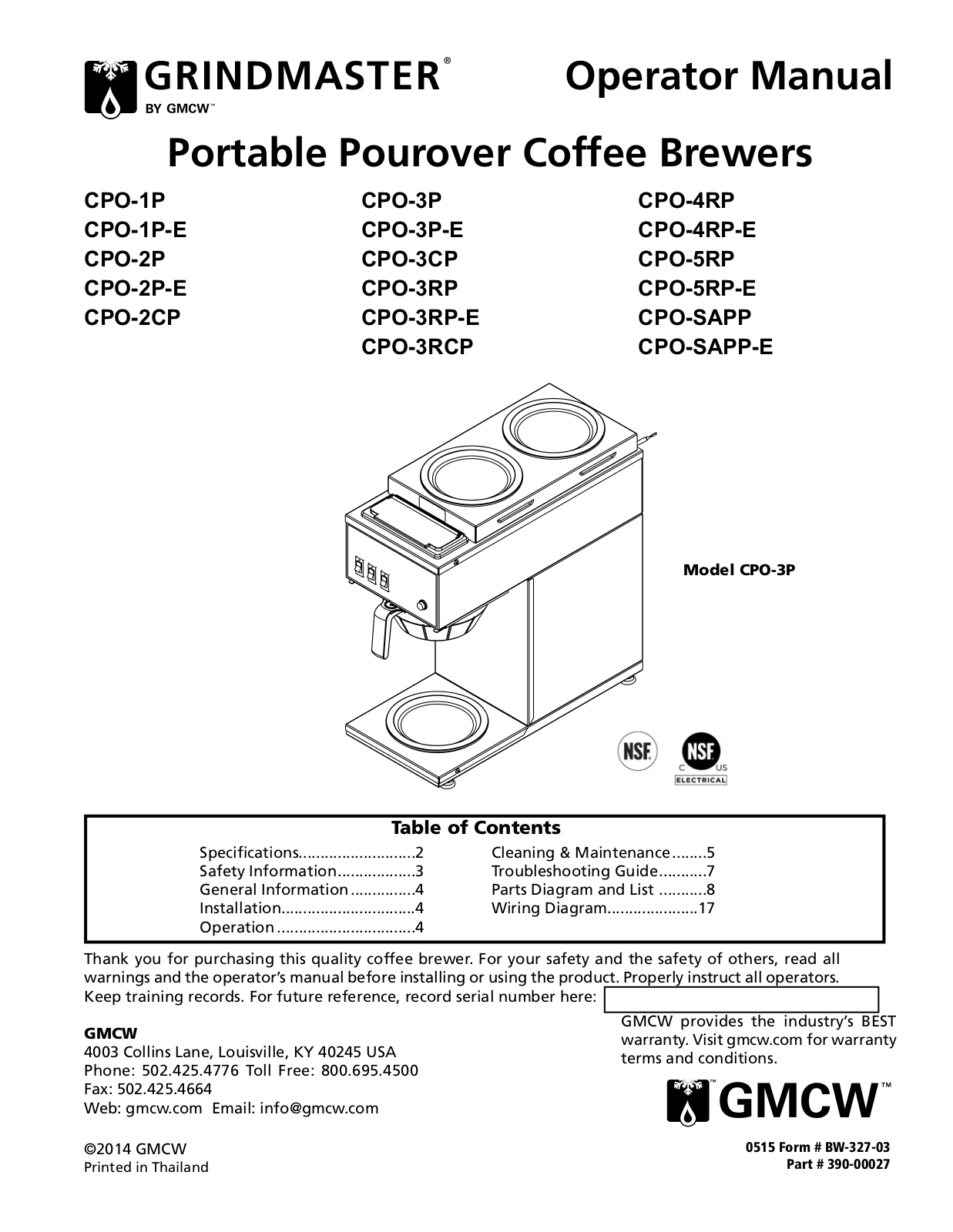 Cecilware CPO-1P Installation  Manual