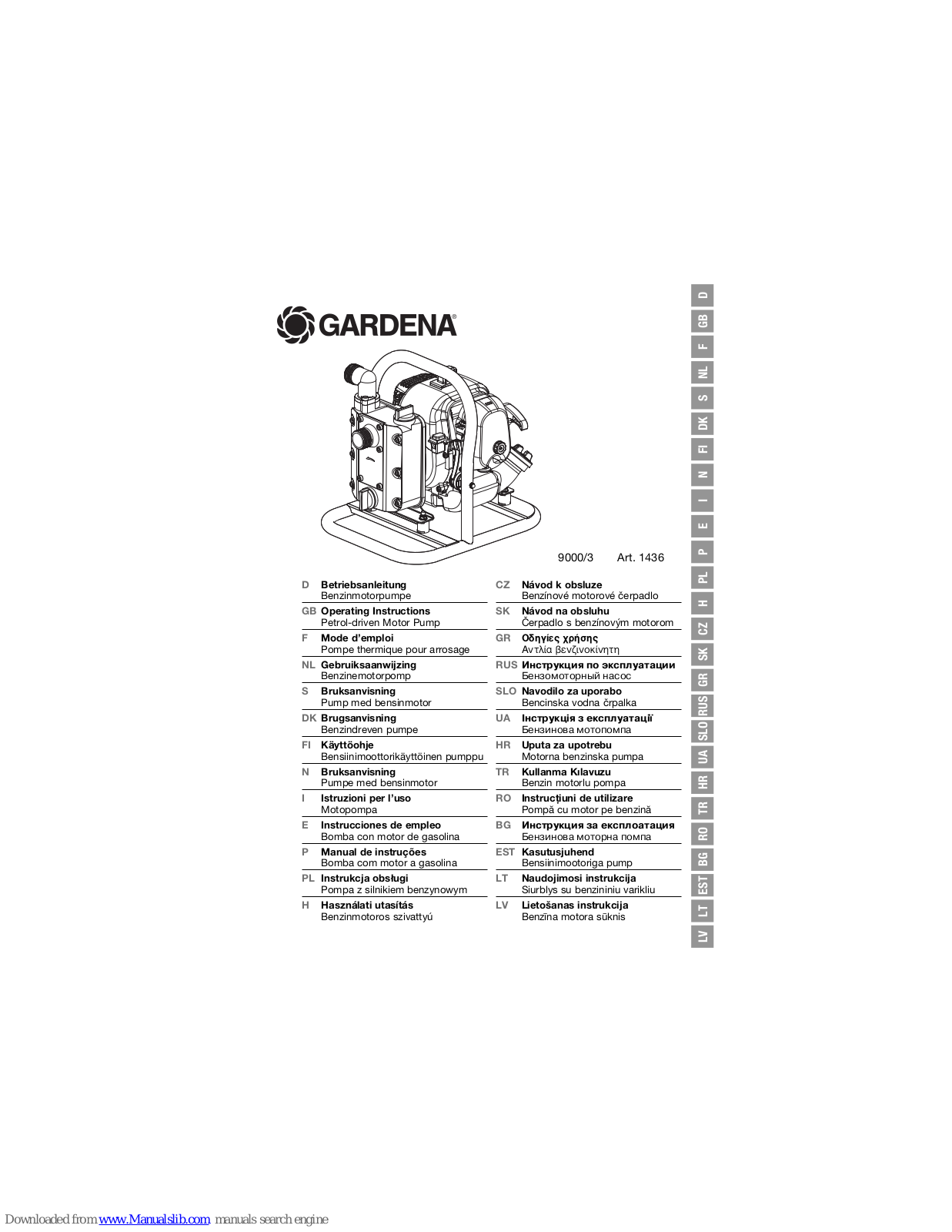 Gardena 9000, 9003 Operating Instructions Manual