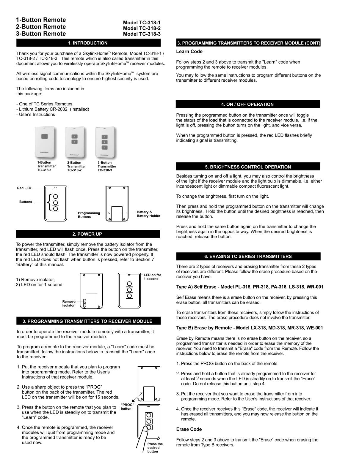 SkyLink TC-318-1, TC-318-3, TC-318-2 User Manual