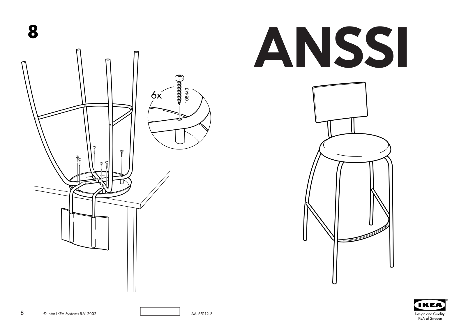 IKEA ANSSI BAR STOOL-BACKREST 29 BLK Assembly Instruction