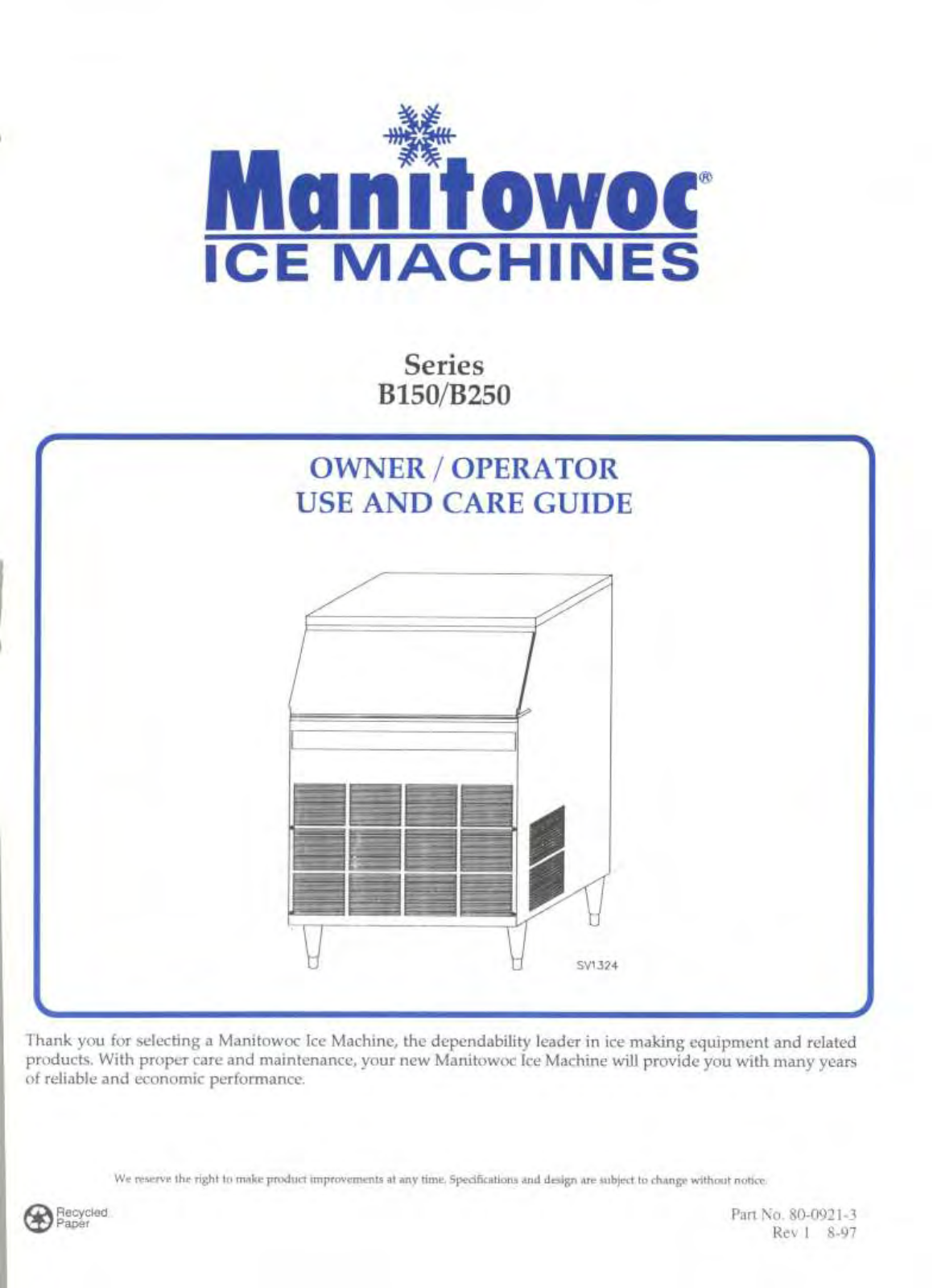 Manitowoc Ice BR0150A Operator’s Manual