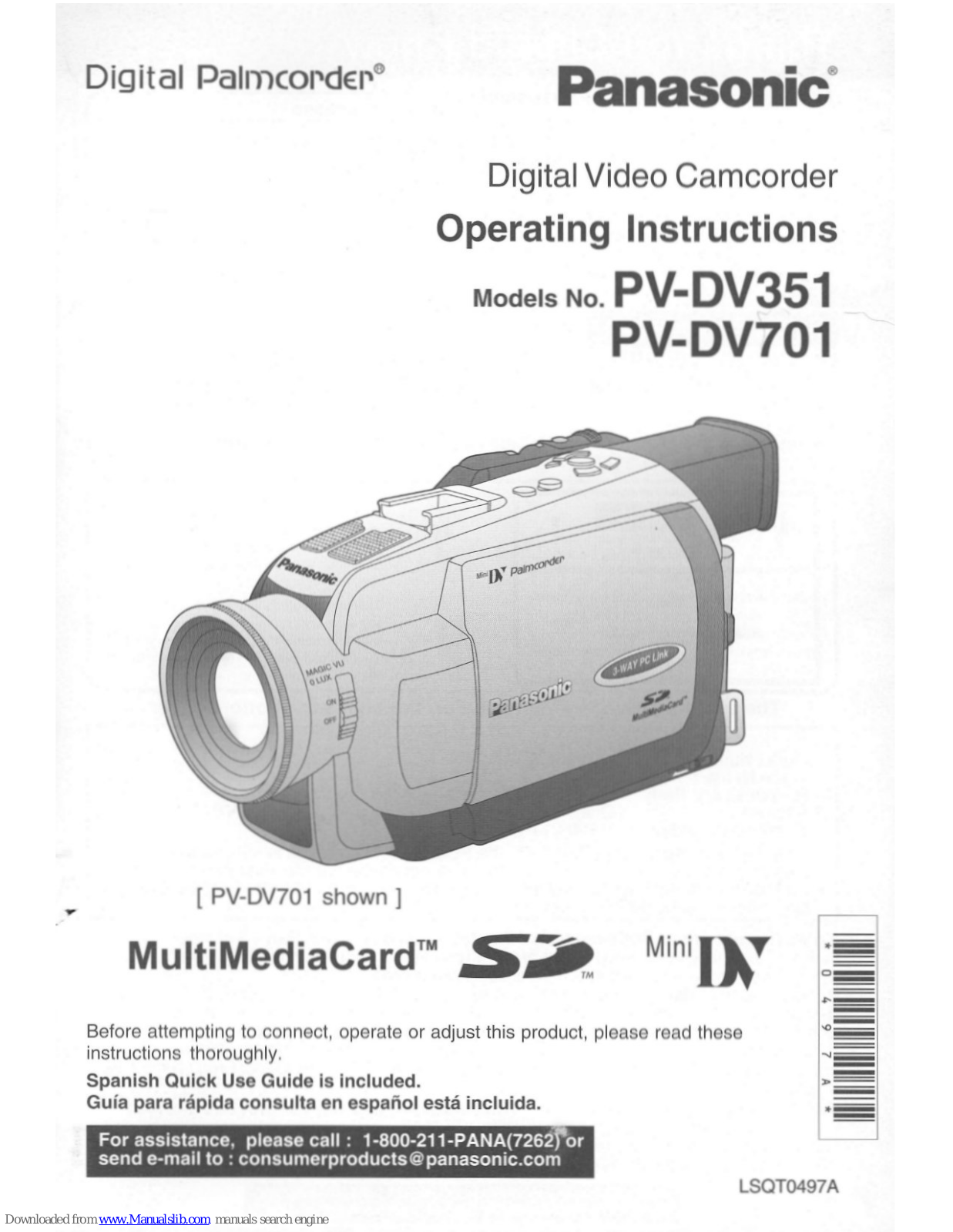 Panasonic Palmcorder PV-DV701, Palmcorder PV-DV351 Operating Manual