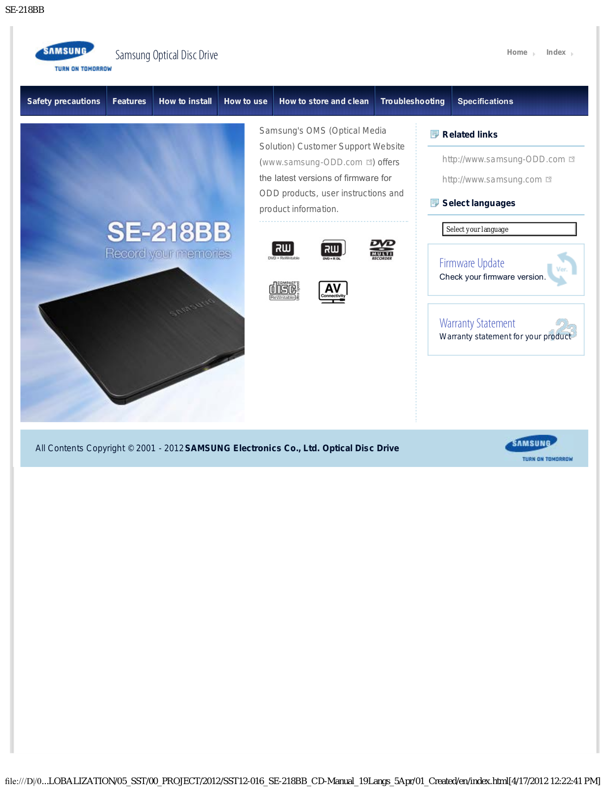 Samsung SE-218BB User Manual