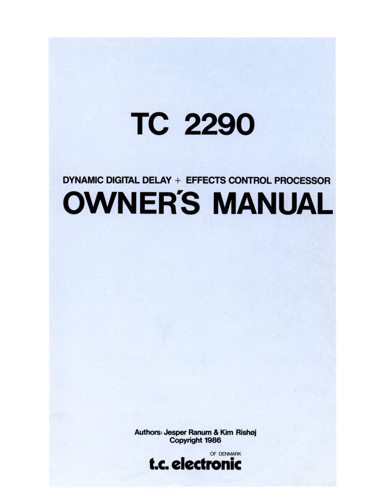 Tc Electronic TC 2290 User Manual