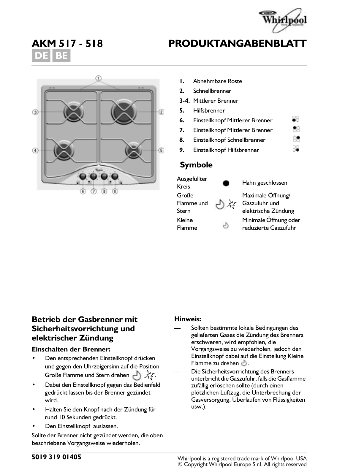 Whirlpool AKM 518/NA/C, AKM 517/NA/C, AKM 517/IR User Manual