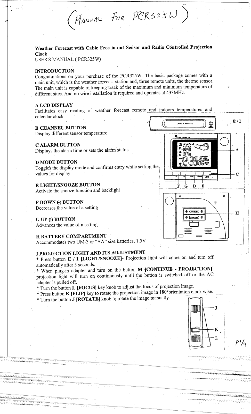 Hideki Electronics PCR325W User Manual