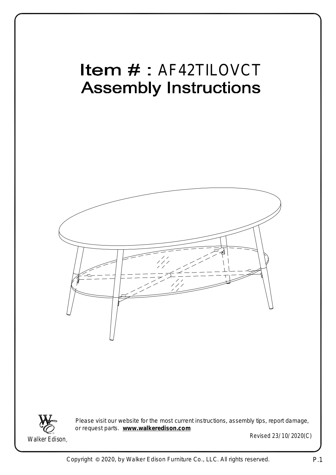 Walker Edison AF42TILOVCT Assembly Instruction