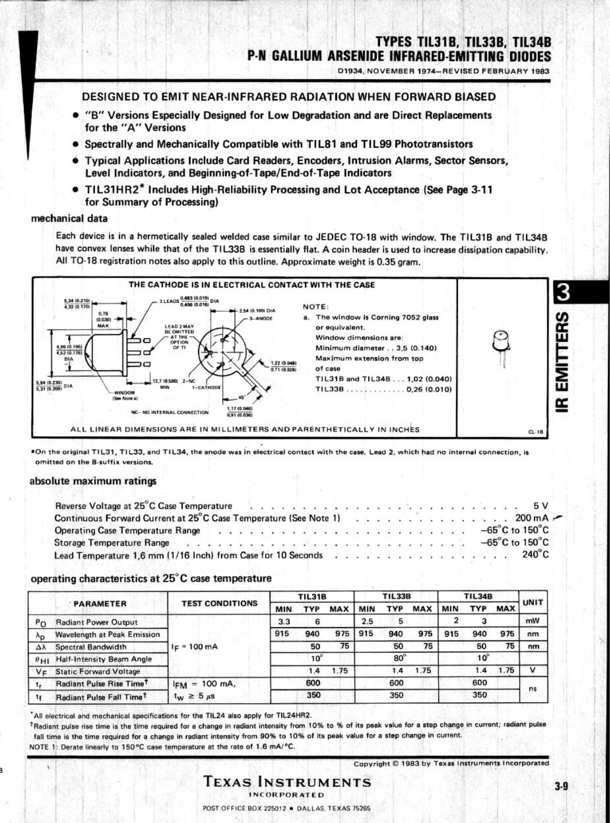 Texas Instruments TIL34B, TIL31B, TIL33B Datasheet