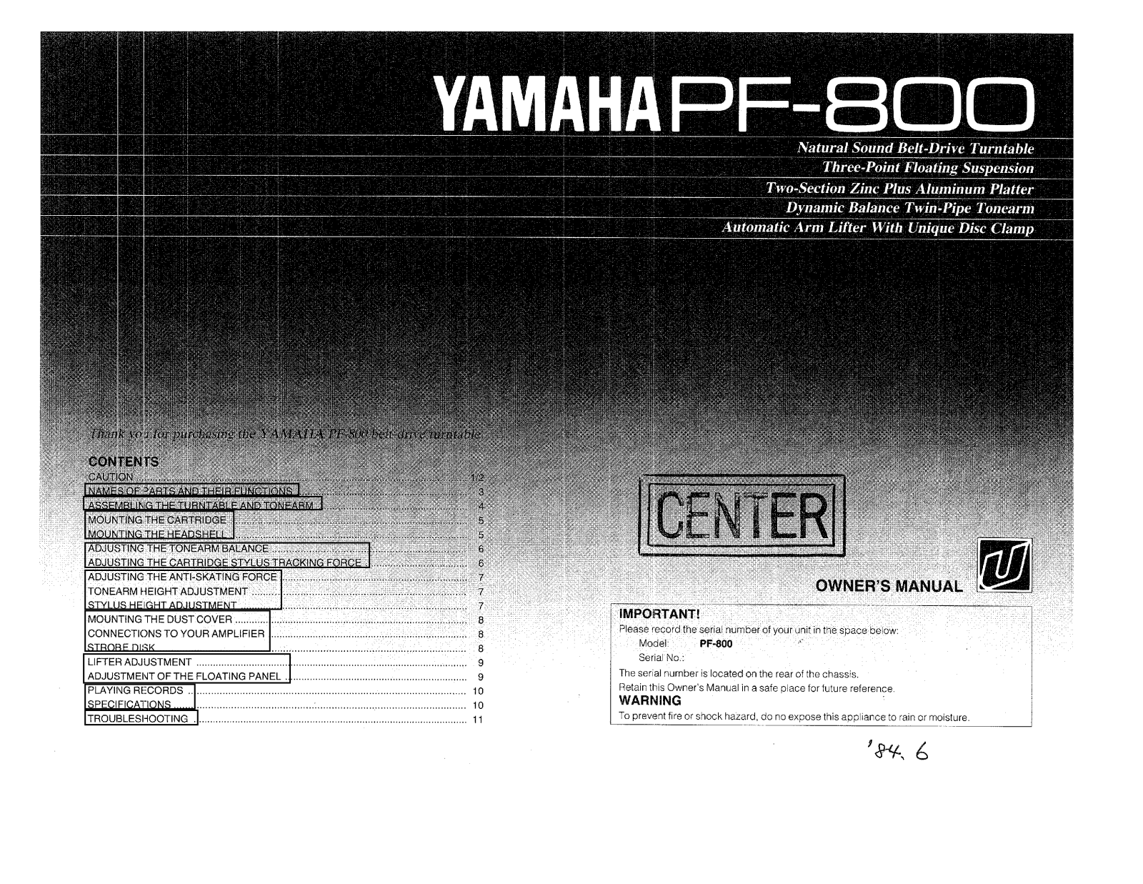 Yamaha PF-800 Owners manual