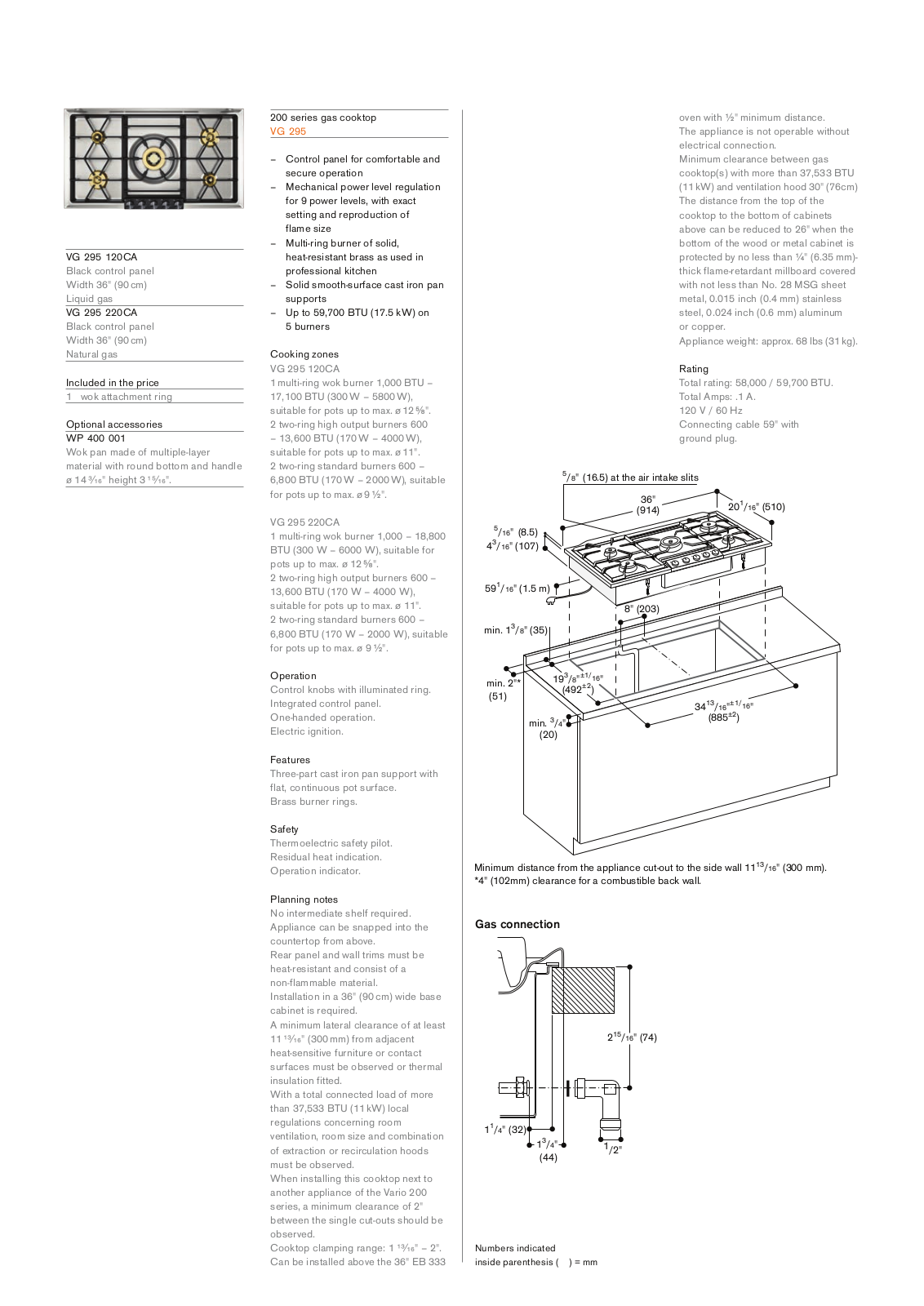 Gaggenau VG295120CA Specification Sheet - ManualMachine.com