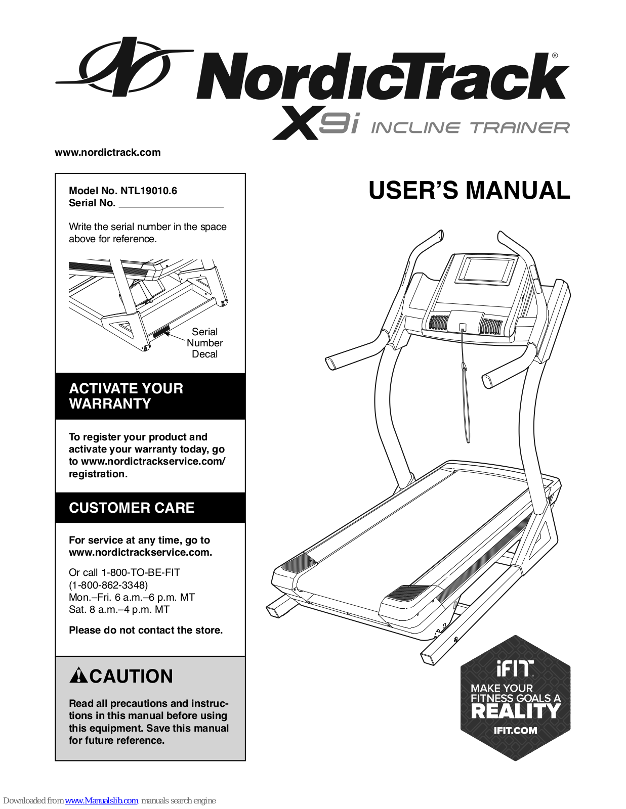 NordicTrack X9i incline trainer User Manual