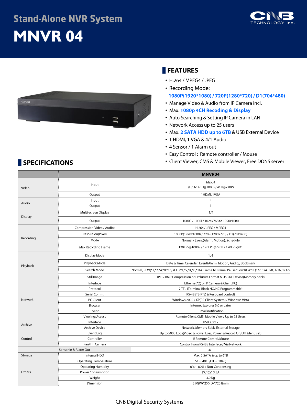 CNB MNVR04 Specsheet