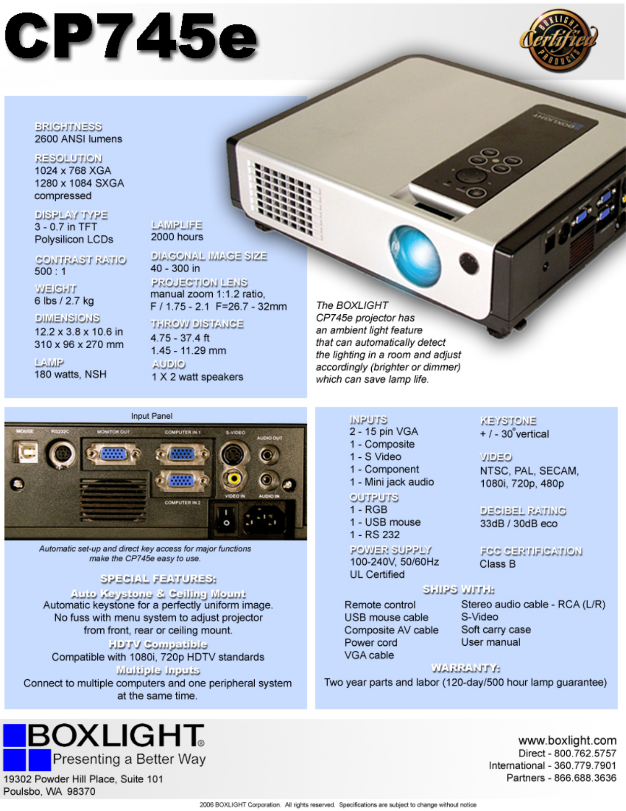 Boxlight CP-745e Product Sheet