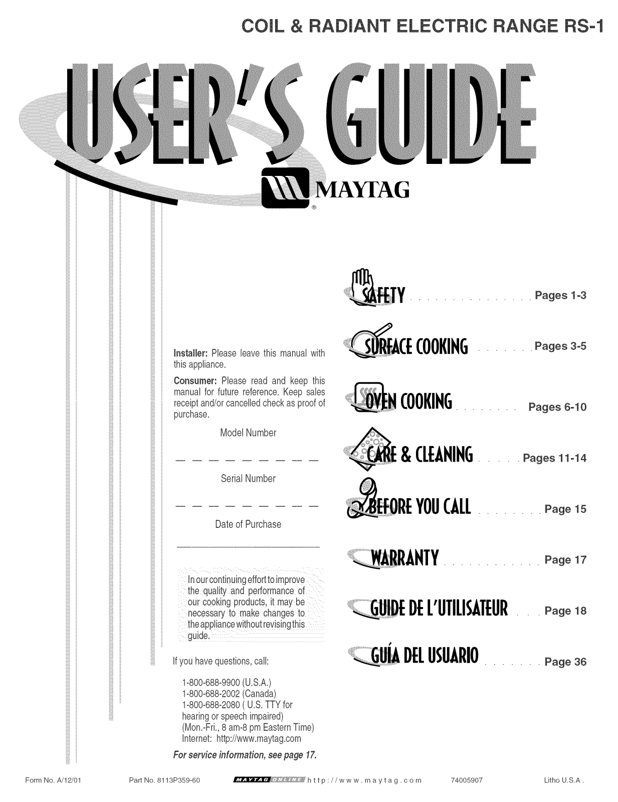 Maytag MER5750BAW, MER5750BAQ Owner’s Manual