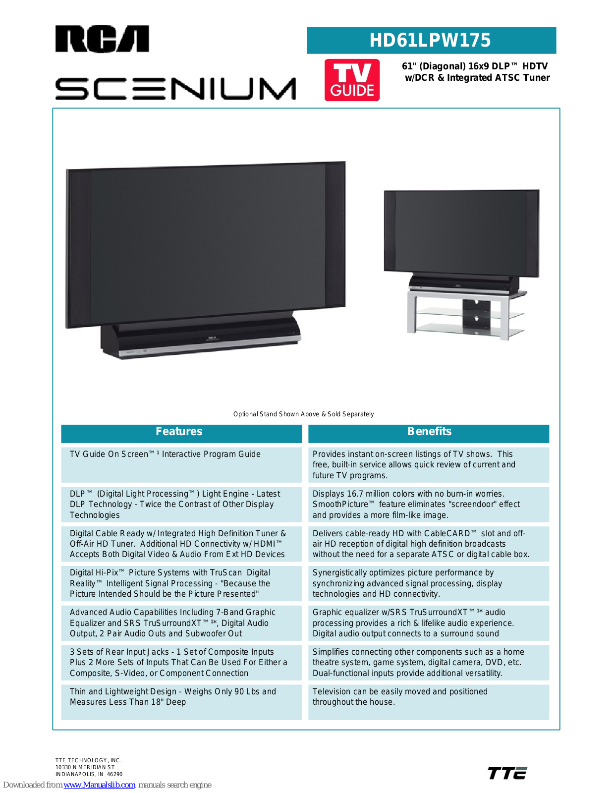 RCA SCENIUM HD61LPW175 Technical Specifications