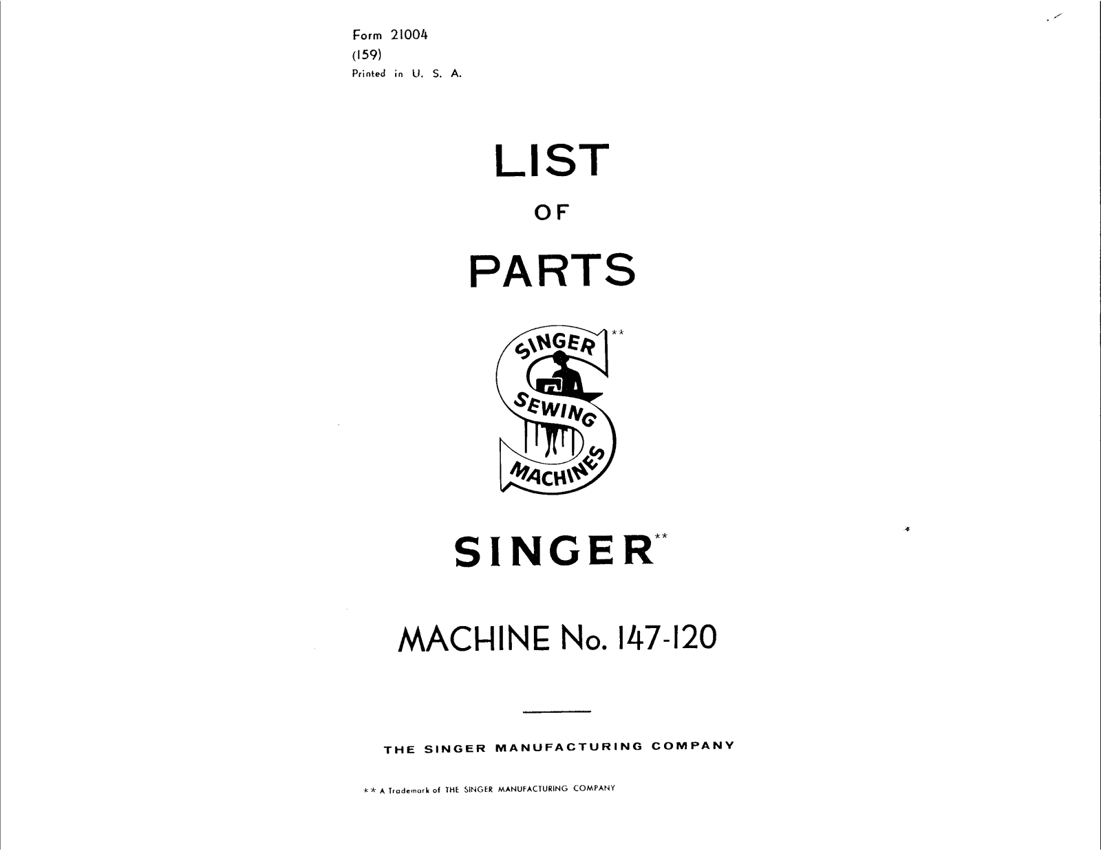 Singer 147-120 Parts List