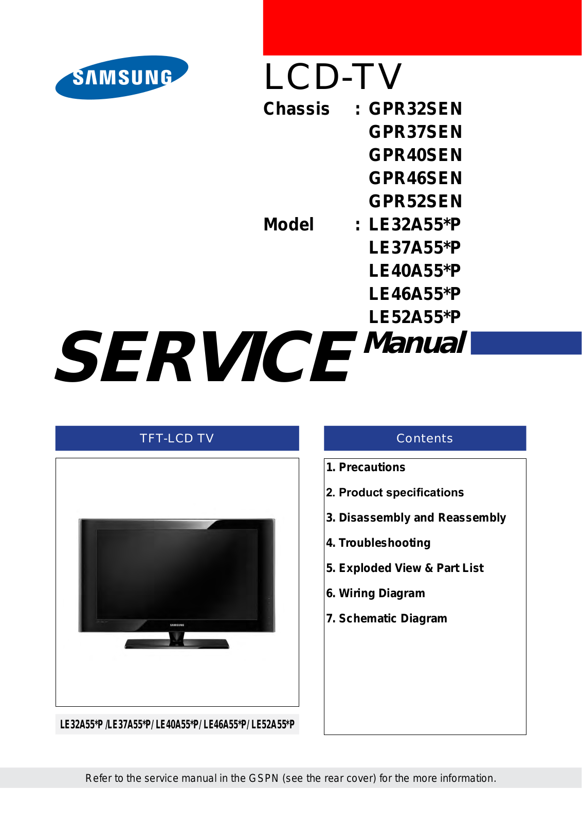 Samsung LE32A55, LE37A55, LE40A55, LE46A55, LE52A55 Service manual