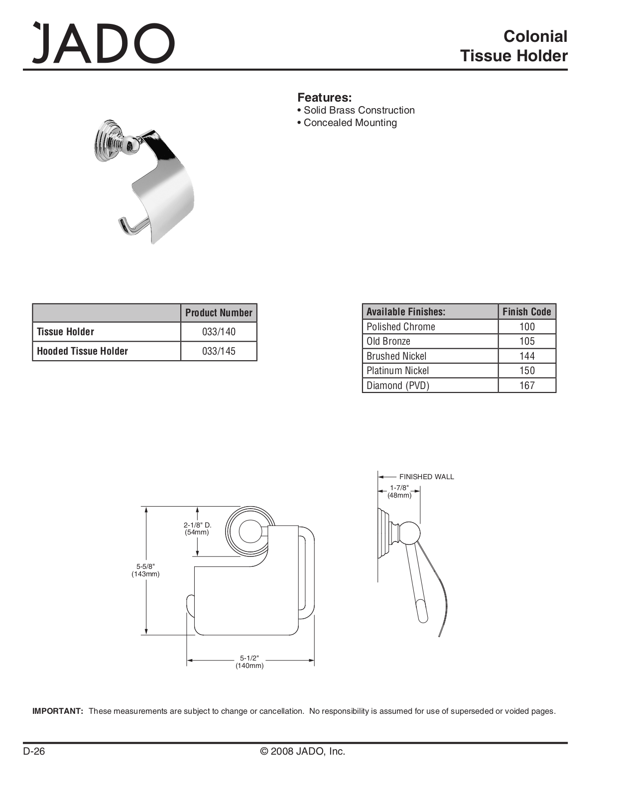Jado JAD2265 Specifications sheet - ManualMachine.com