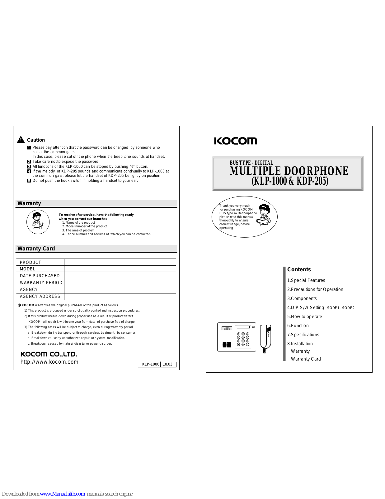 KOCOM KLP-1000, KDP-205 User Manual - ManualMachine.com