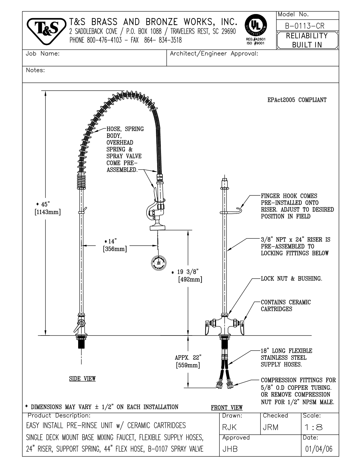 T&S Brass B-0113-CR User Manual