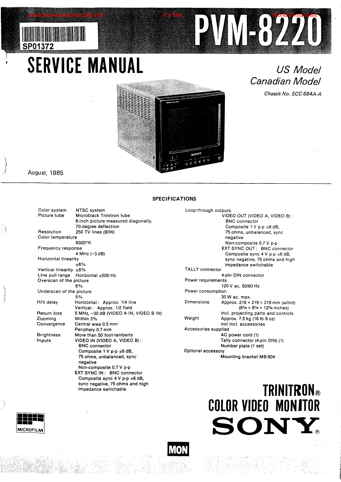 Sony PVM-8220, PVM-8221 Service Manual