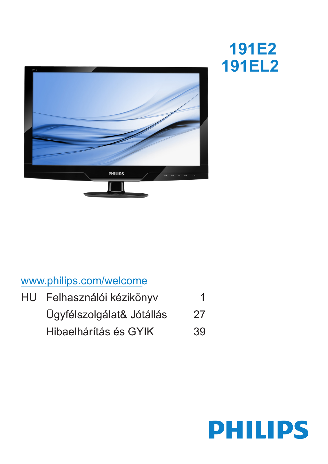 Philips 191E2SB, 191E2SB1, 191EL2SB User Manual