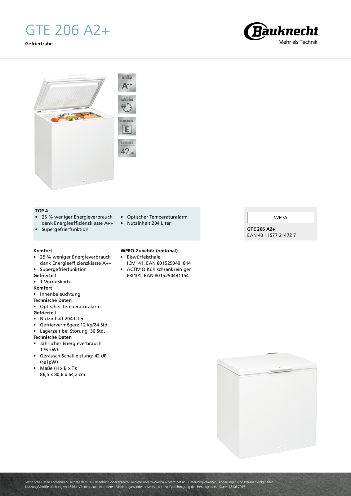 Bauknecht GTE 206 A2++ User Manual