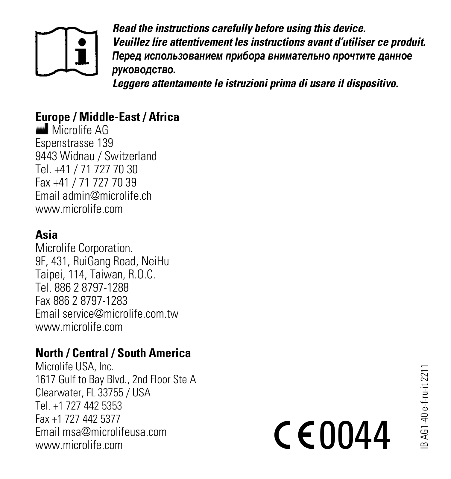 Microlife AG1-40 User Manual