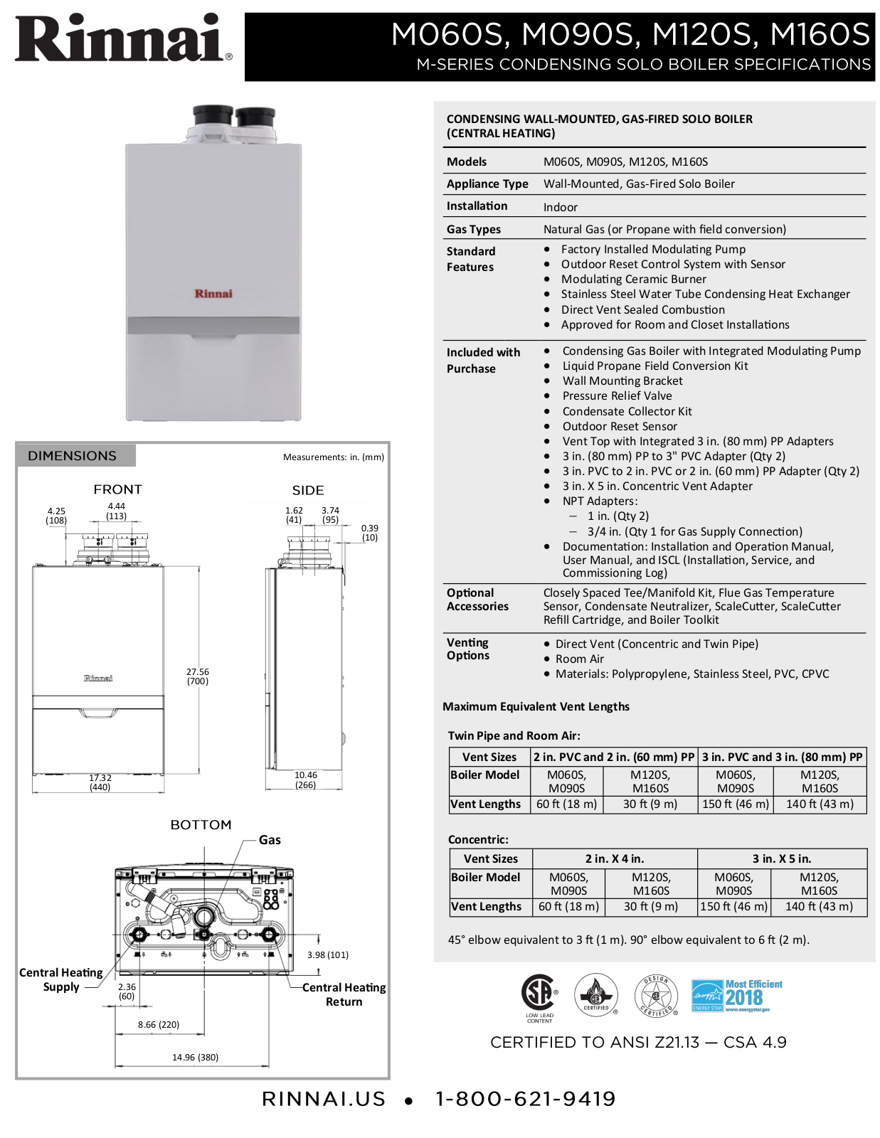 Rinnai Water Heater M060SN Specifications