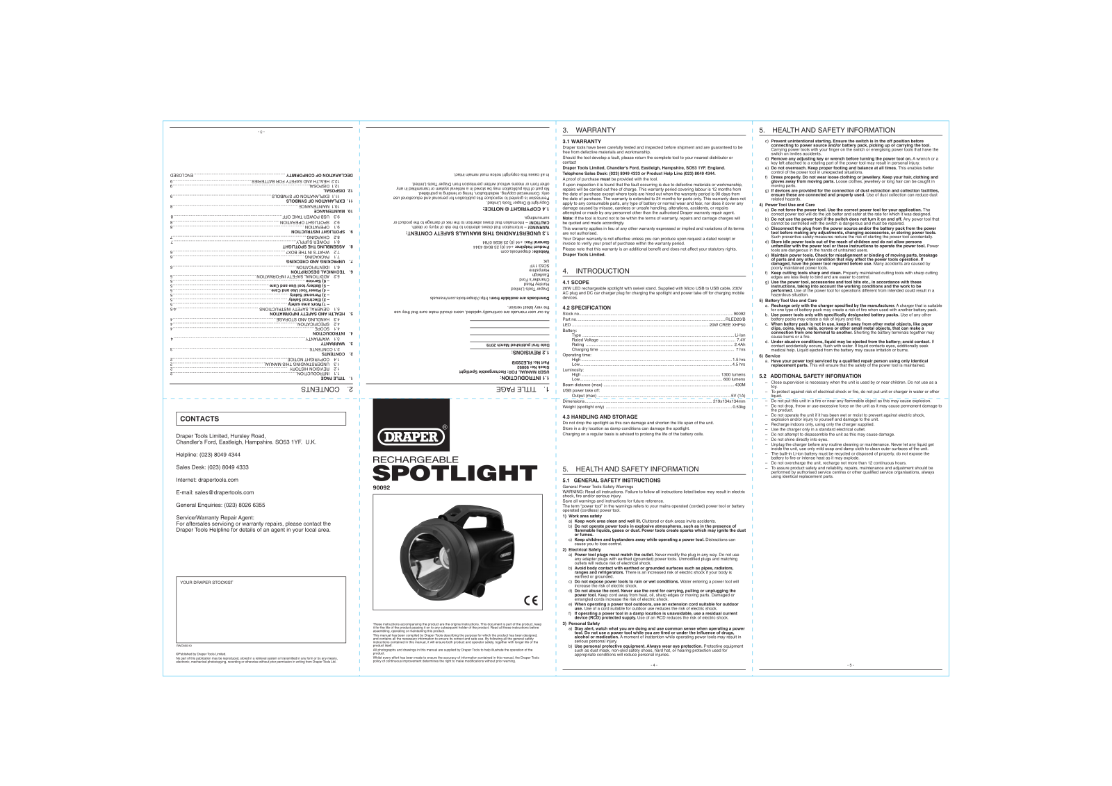 Draper 90092, RLED20/B Instruction Booklet
