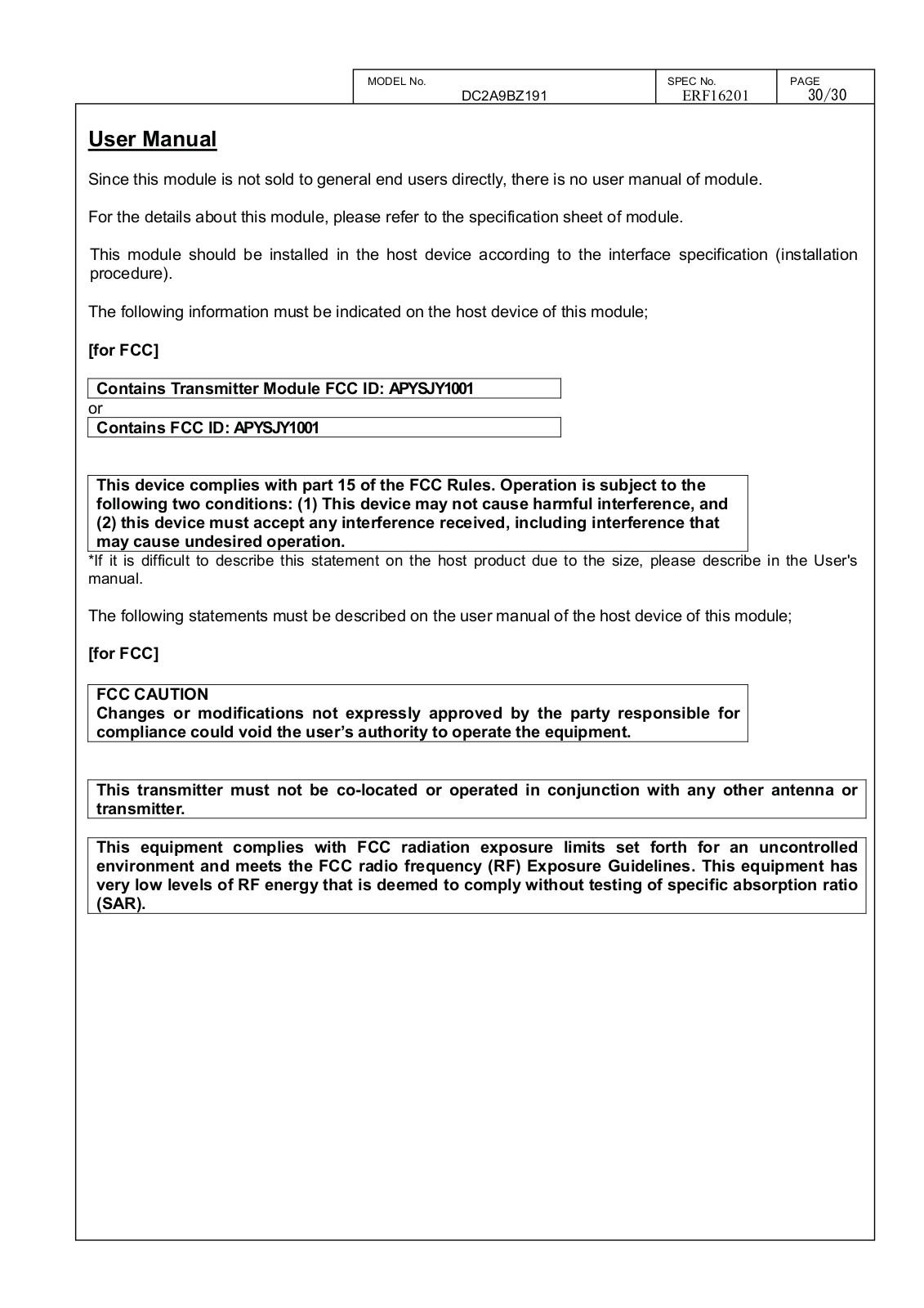 Sharp SJY1001 User Manual