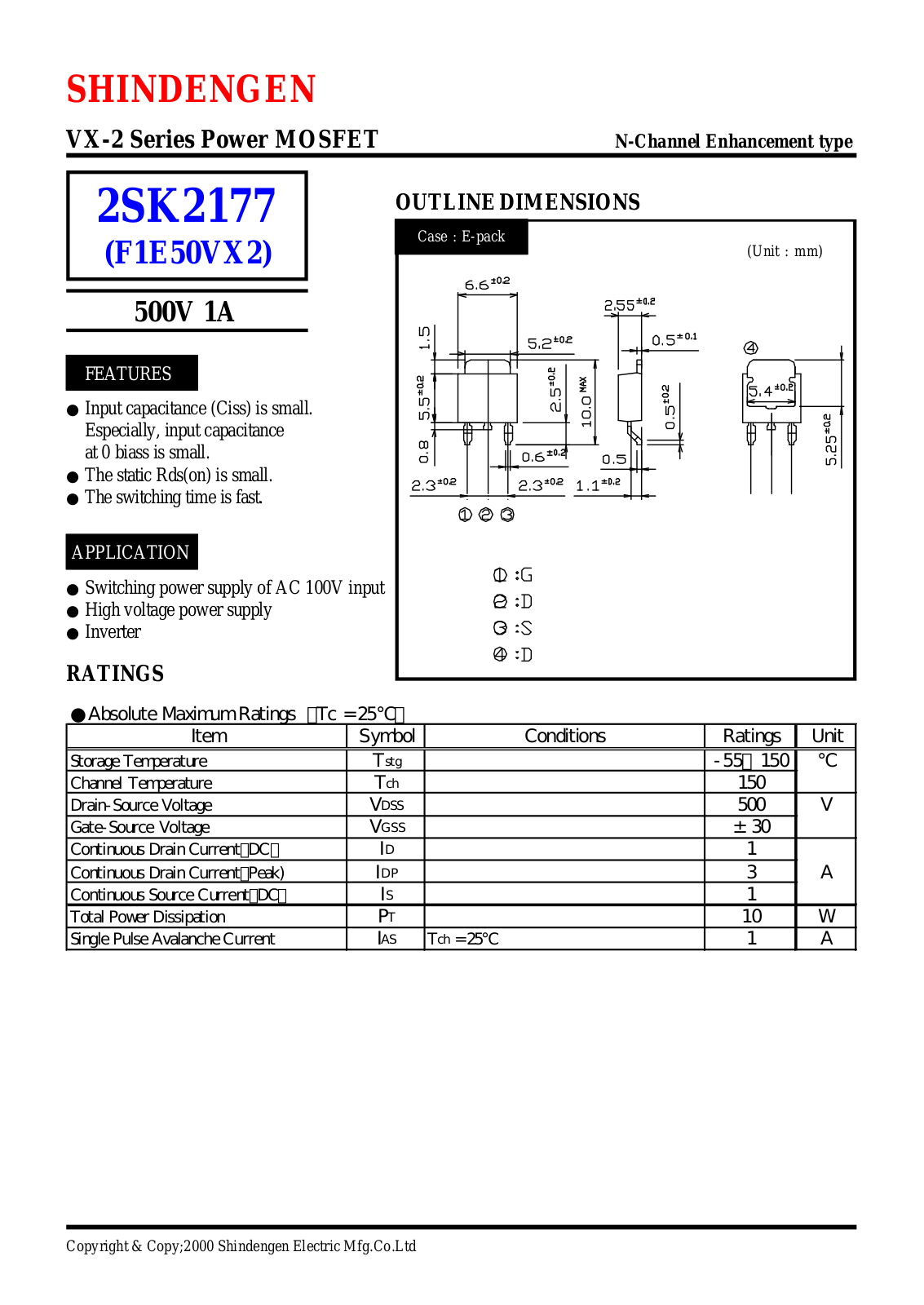 Datasheet 2SK2177 Datasheet (Shindengen)