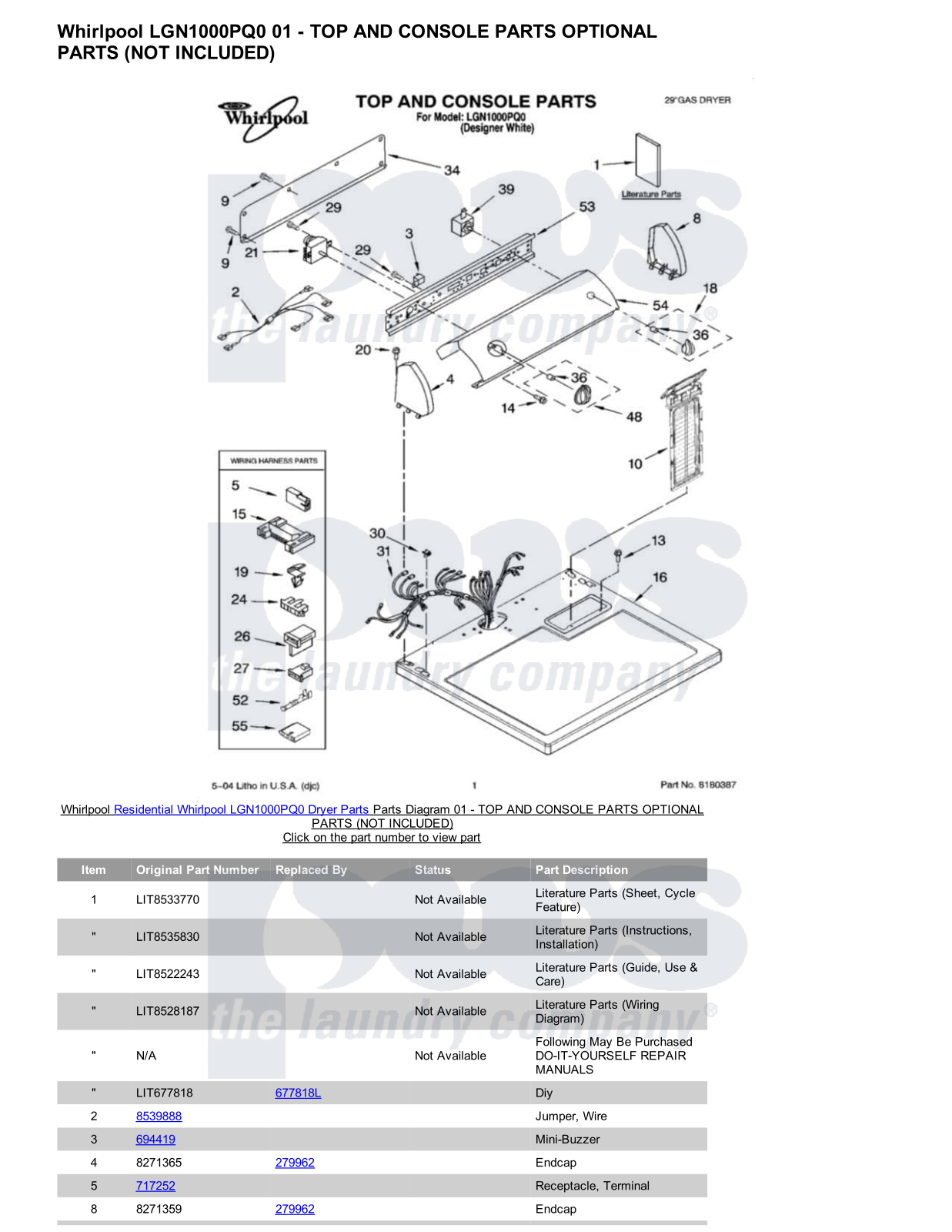 Whirlpool LGN1000PQ0 Parts Diagram