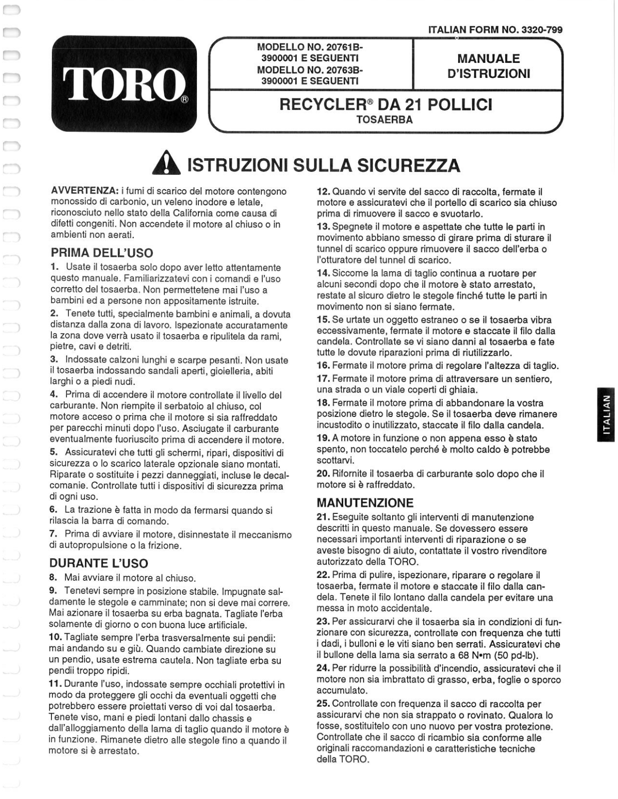 Toro 20761B Operator's Manual