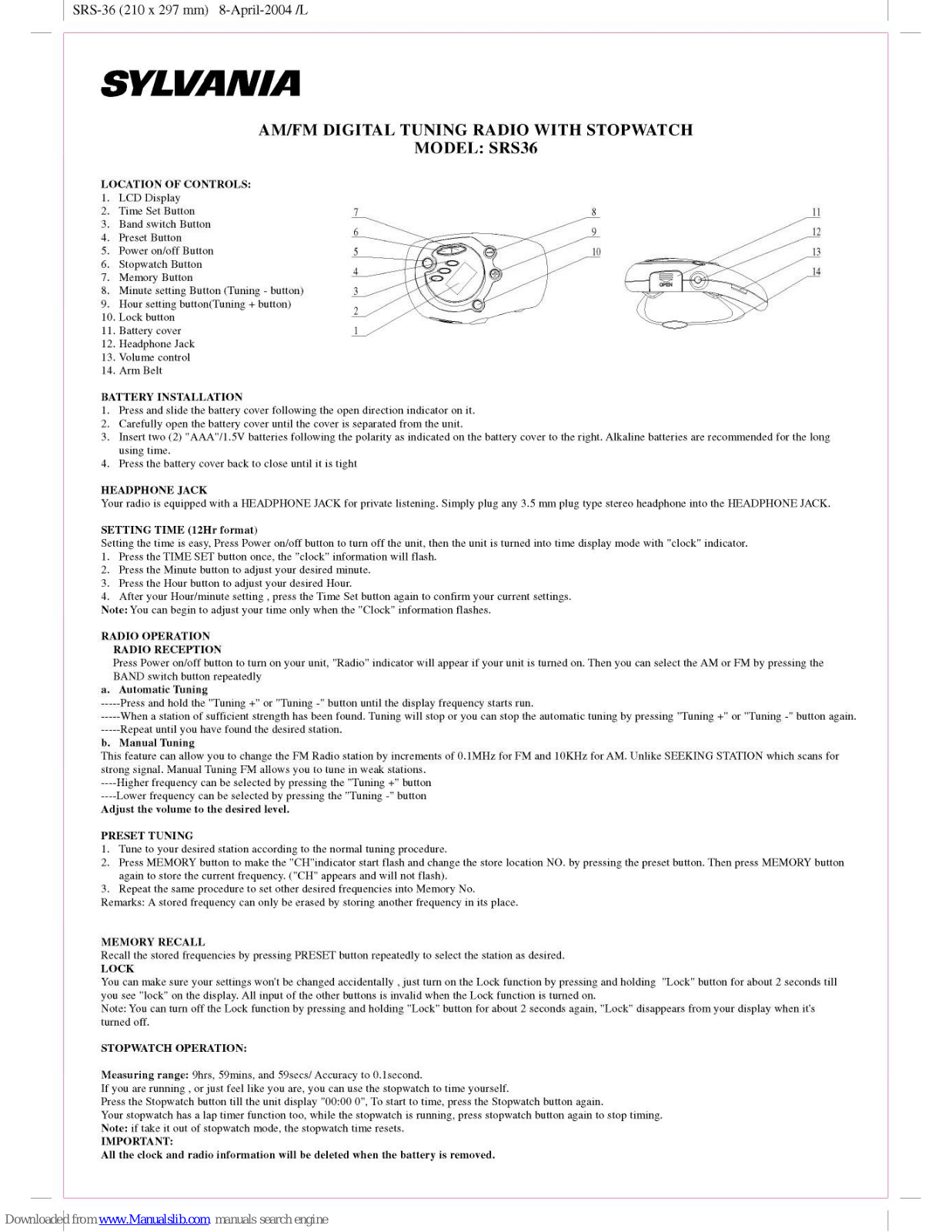 Sylvania SRS36 User Manual - ManualMachine.com