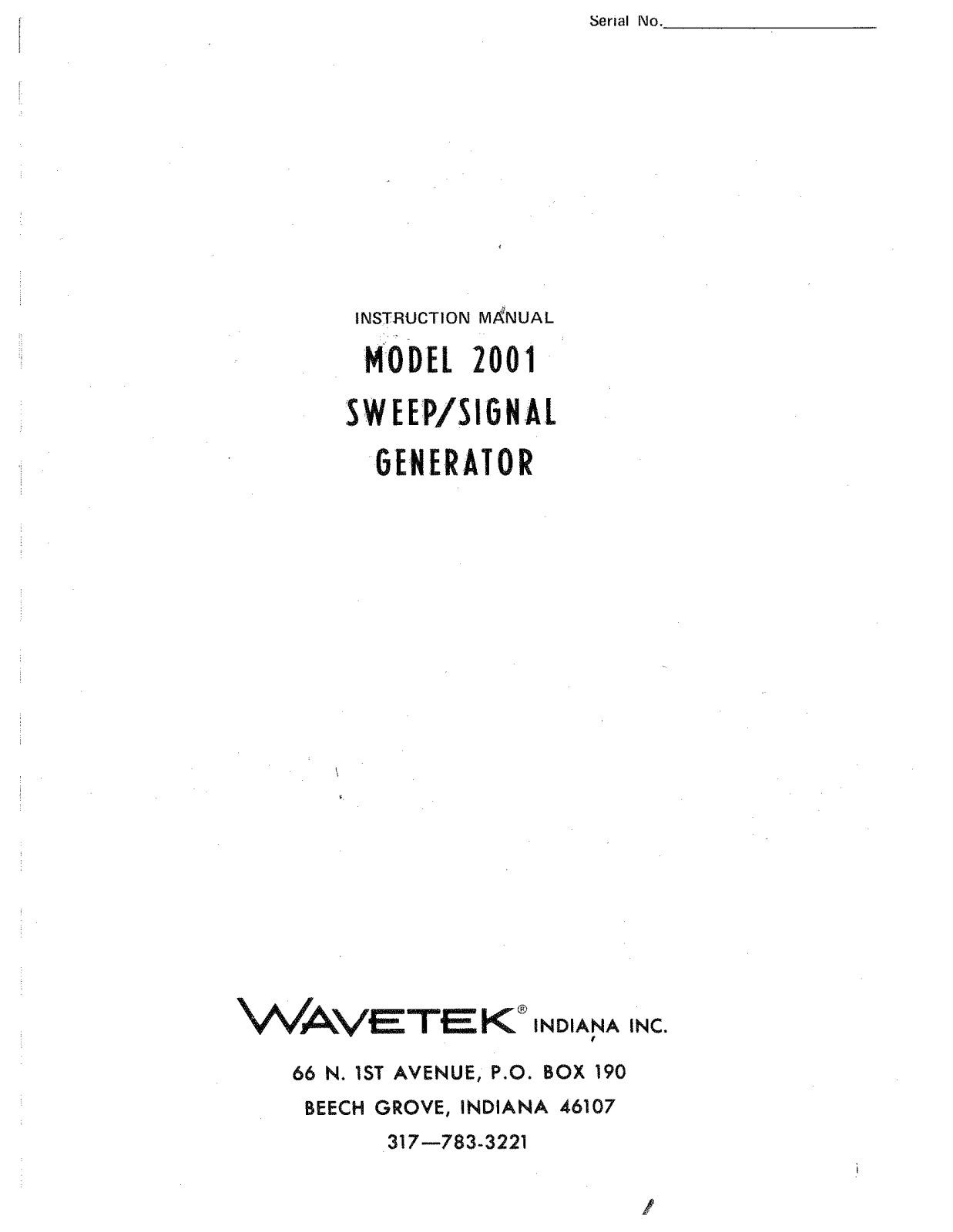 Wavetek 2001 User Manual