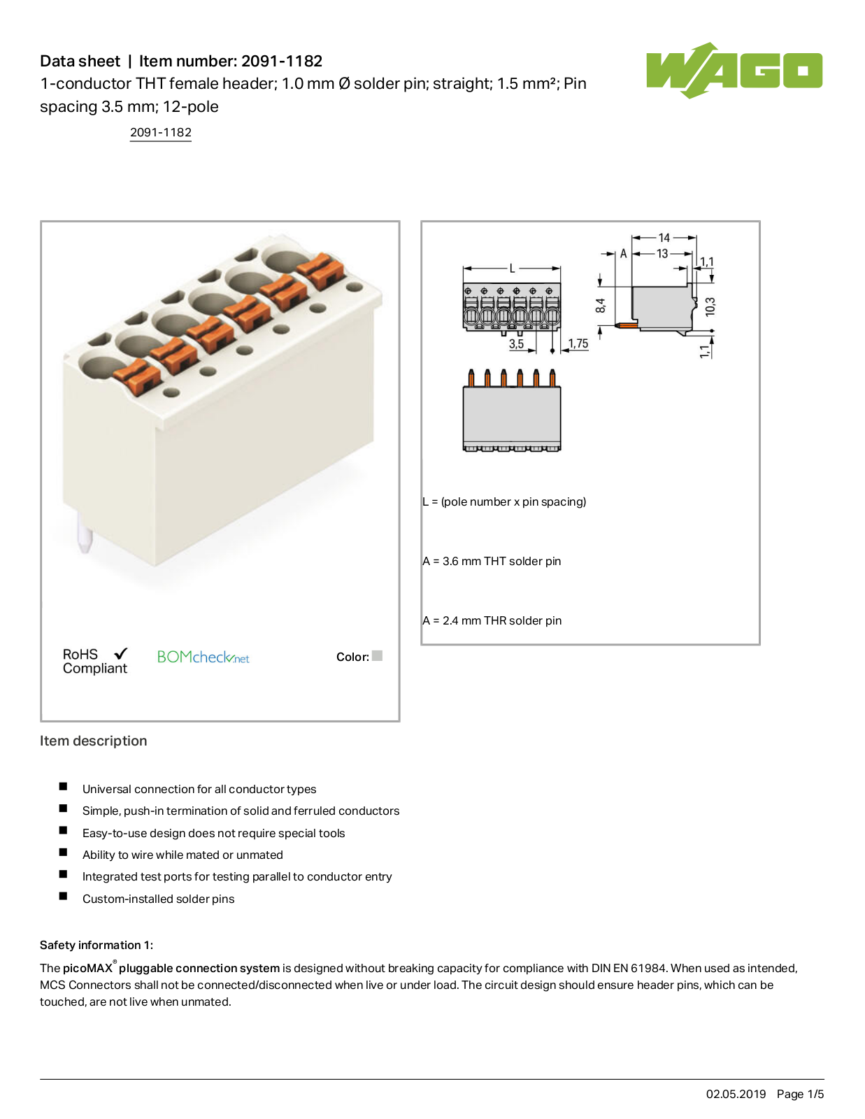 Wago 2091-1182 Data Sheet