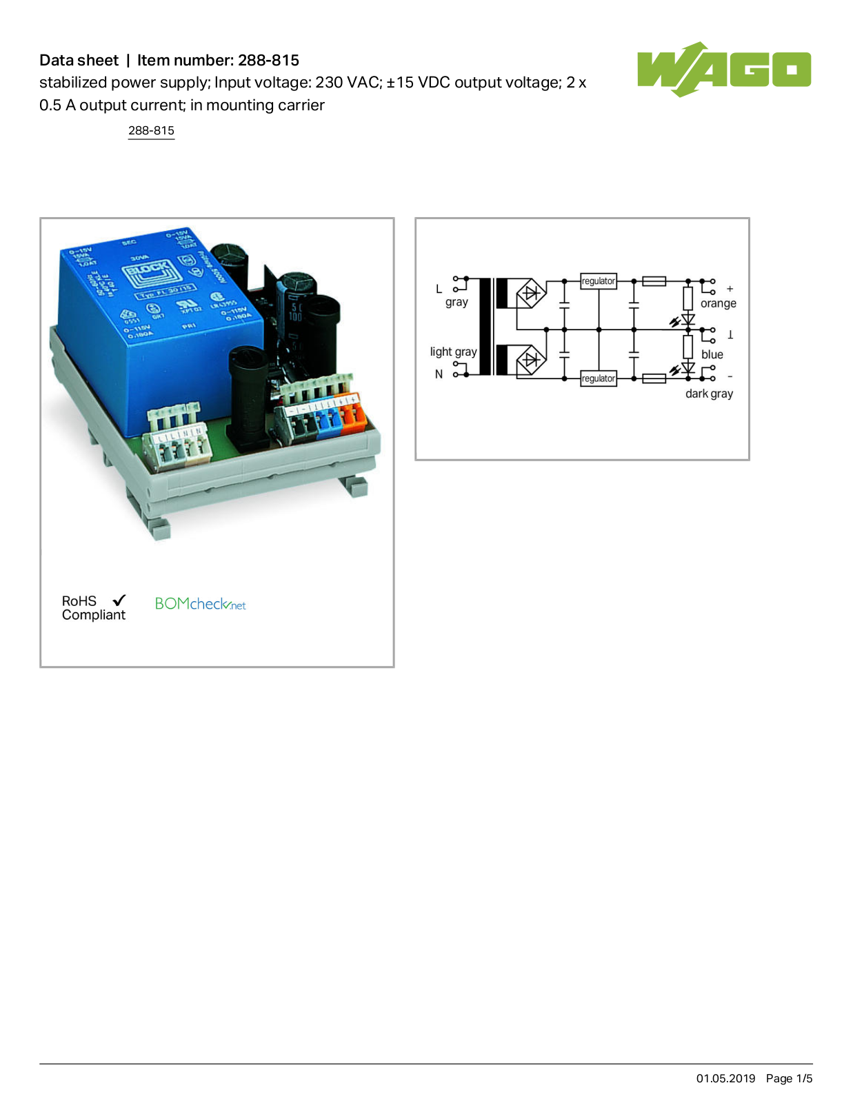 Wago 288-815 Data Sheet